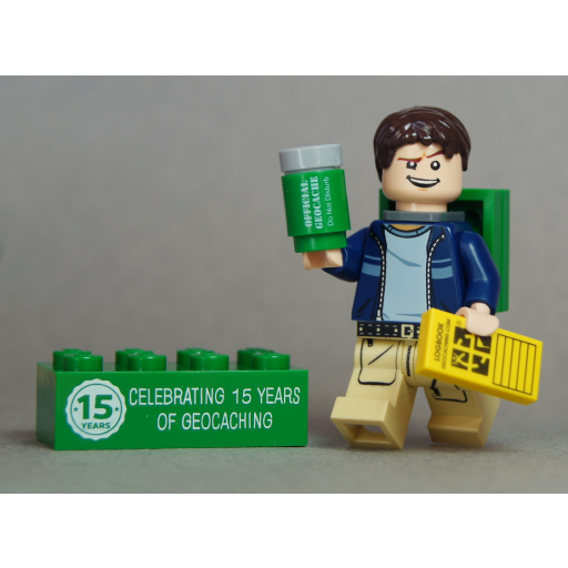 15 Years of Geocaching Cache Hunter with Trackable Brick